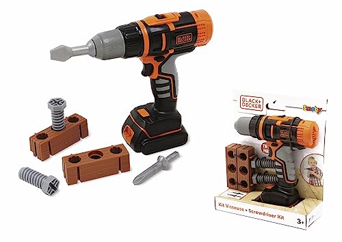 Smoby - Black+Decker - Mechanischer Akkuschrauber - Kleinkind Spielzeug - 2 Bits + 4 Zubehörteile von Smoby