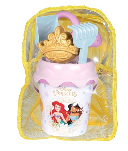 Smoby 7000862179 Strandrucksack Prinzessinnenwürfel und Zubehör, Rucksack, Eimer, Gießkanne, Sieb, Schaufel, Rechen, Disney-Prinzessinnenform, ab 18 Monaten (7600862179), bunt von Smoby