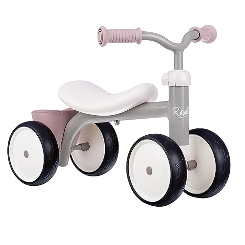 Smoby - Rookie Laufrad Rose – ideale Lauflernhilfe für Kinder ab 12 Monaten, Lauflernrad mit Spielzeug-Korb, Retro Design von Smoby