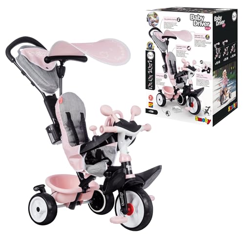 Smoby - Baby Driver Plus Rosa - 3-in-1 Kinder Dreirad, mitwachsendes Multifunktionsfahrzeug mit premium Ausstattung, für Kinder ab 10 Monaten von Smoby