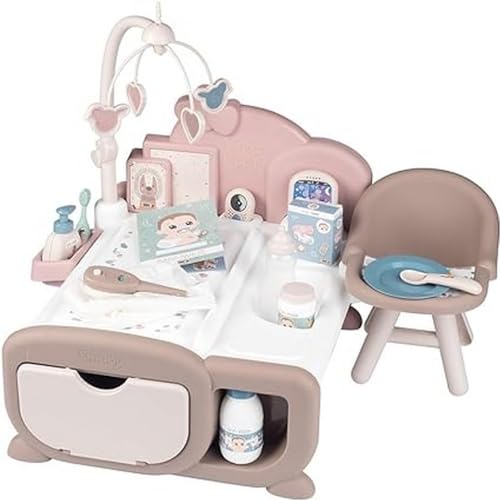 Smoby Toys - Baby Nurse Cocoon Puppen-Spiel-Set für Kinder ab 3 Jahren - 3-in-1 Spielcenter (Puppenbett, Wickeltisch & ESS-Station) - inkl. & Puppen-Zubehör von Smoby