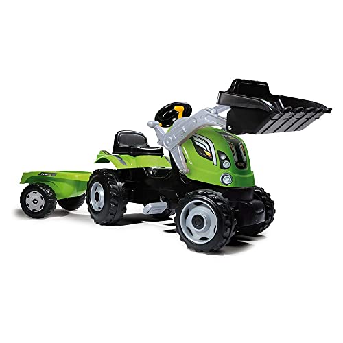 Smoby 7600710109 - Traktor Farmer XL-Loader - Trettraktor mit Anhänger, Trailer verfügt über Tragkraft von bis zu 25 kg, Schaufel bis zu 3 kg belastbar, Traktor für Kinder ab 3 Jahren, Grün von Smoby