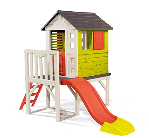 Smoby 810800 – Stelzenhaus - Spielhaus mit Rutsche, XL Spiel-Villa auf Stelzen, mit Fenstern, Tür, Veranda, Leiter, für Jungen und Mädchen ab 2 Jahren von Smoby