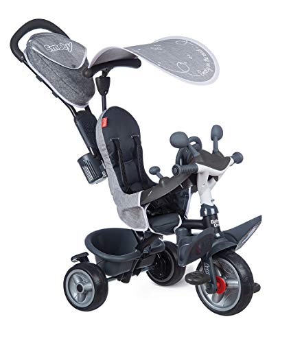 Smoby - Baby Driver Plus Grau - 3-in-1 Kinderdreirad, mitwachsendes Multifunktionsfahrzeug mit premium Ausstattung, für Kinder ab 10 Monaten, 741502 von Smoby