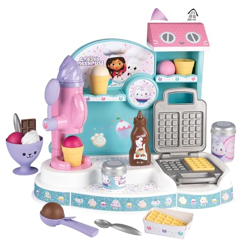 Smoby - Gabby's Dollhouse Eisdiele - Zauberhafter Spiel-Eisladen mit Eismaschine und Waffeleisen inkl. Spielzeug-Lebensmittel, für Kinder ab 3 Jahre, 45x27x35 cm von Smoby