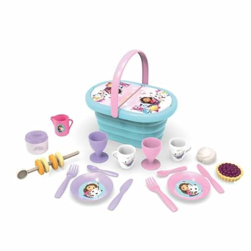 Smoby – Gabby´s Dollhouse Picknick-Korb – Spielset mit Spielzeug-Teeservice (21 Teile), inkl. Teller, Besteck, Becher, für Kinder ab 3 Jahren, blau von Smoby