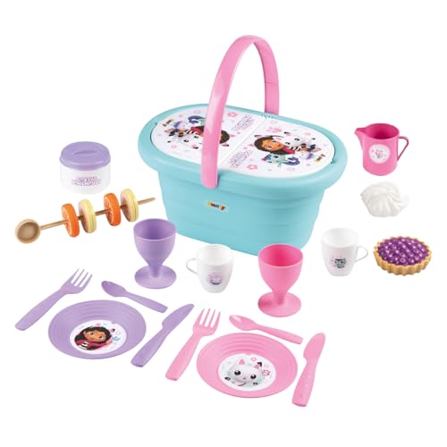 Smoby – Gabby´s Dollhouse Picknick-Korb – Spielset mit Spielzeug-Teeservice (21 Teile), inkl. Teller, Besteck, Becher, für Kinder ab 3 Jahren, blau von Smoby