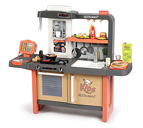 Smoby - Kids Restaurant - Kinderrestaurant mit vielen Spielbereichen und Elektronische Kochplatte, mit 63 Zubehörteilen, für Kinder ab 3 Jahren von Smoby