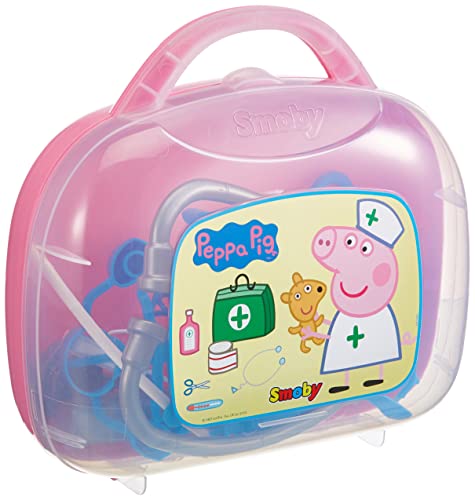 Smoby – Peppa Wutz Doktorkoffer – für Kinder ab 3 Jahren, Arztkoffer mit viel Zubehör, im Peppa Pig Stil, 25 cm großer Arzt-Spielzeugkoffer, rosa von Smoby