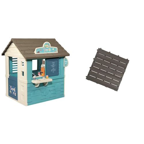 Smoby - Spielhaus Sweety Corner - Kinderspielhaus für drinnen und draußen, mit Verkaufstheke und viel Zubehör, 105 x 110 x 127 cm, ab 2 Jahren & Smoby 810907 Bodenplatten-Set mit Klicksystem von Smoby