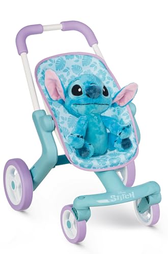 Smoby Stitch – Kinderwagen + Plüsch – ergonomischer Griff – Vorderräder schwenkbar und multidirektional – ab 18 Monaten von Smoby