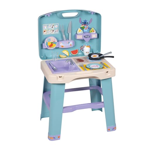 Smoby – Stitch Mobile Spielküche im Koffer – klappbar, mit Espressomaschine und 20-teiligem Zubehör – kompakte Mitnehm-Kinderküche, ab 3 Jahren von Smoby