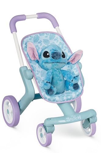 Smoby – Stitch Puppenwagen inkl. 25 cm Stitch Plüschfigur – Ergonomischer Schiebegriff, frei drehende Vorderräder – Lauflernwagen für Kinder ab 18 Monaten von Smoby
