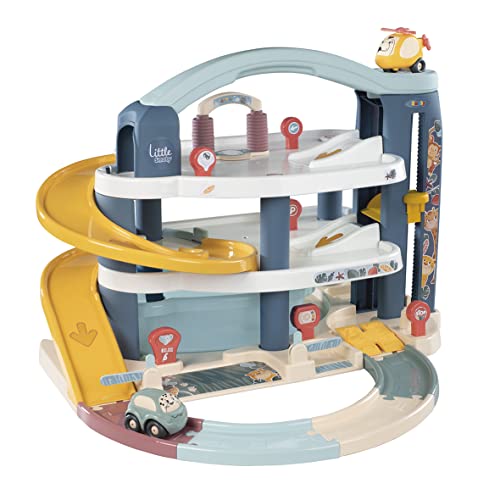 Smoby Toys - Little Smoby Parkhaus für Kinder ab 18 Monaten - große Parkgarage inkl. 1 Auto, 1 Hubschrauber, Aufzug und Zubehör von Smoby