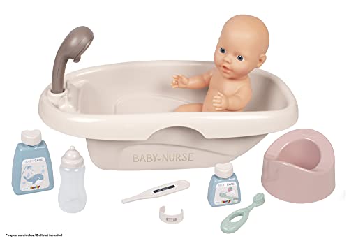 Smoby - Baby Nurse Puppen-Badewanne - Puppenbadewanne mit Babyflasche und viel Zubehör, Puppen-Zubehör für Puppen bis 42 cm, für Kinder ab 3 Jahren, 220366 von Smoby