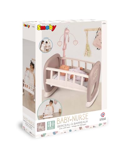 Smoby Toys - Baby Nurse Puppenwiege mit Mobile - Puppenbett mit Wippfunktion für Puppen bis 42 cm - Puppenzubehör für Kinder ab 18 Monaten von Smoby