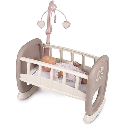 Smoby Toys - Baby Nurse Puppenwiege mit Mobile - Puppenbett mit Wippfunktion für Puppen bis 42 cm - Puppenzubehör für Kinder ab 18 Monaten von Smoby