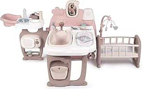 Smoby Toys - Baby Nurse Puppen-Spiele-Station - XXL Puppen-Spielcenter mit Puppenbett, Badewanne & Essbereich (zusammenklappbar) - für Kinder ab 3 Jahren, Kunststoff, Mehrfarbig von Smoby