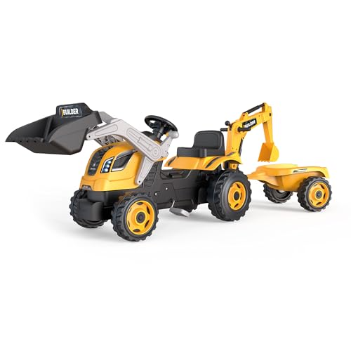 Smoby - Traktor Builder Max + Anhänger - Schaufelbagger für Kinder - Einstellbarer Sitz - Lenkrad mit Hupe von Smoby