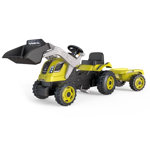 Smoby - Traktor Farmer Max + Anhänger - Baggerlader für Kinder - Verstellbarer Sitz - Lenkrad mit Hupe von Smoby