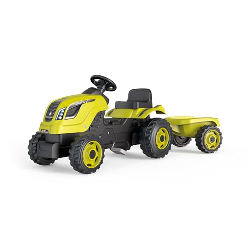 Smoby - Traktor Farmer XL Grün + Anhänger - Trettraktor für Kinder - Verstellbarer Sitz - Lenkrad mit Hupe - Motorhaube zum Aufklappen von Smoby