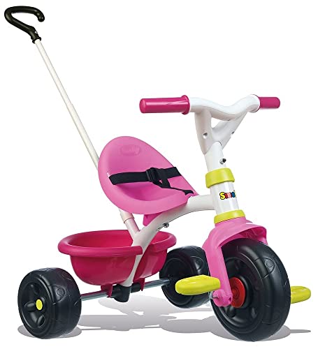 Smoby – Be Fun Dreirad rosa – Kinderdreirad mit Schubstange, Sitz mit Sicherheitsgurt, Metallrahmen, Pedal-Freilauf, für Kinder ab 15 Monaten von Smoby