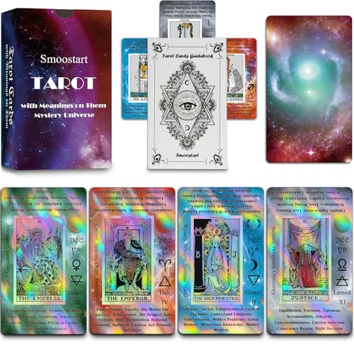 Smoostart Tarotkarten für Anfänger mit Bedeutungen auf ihnen, Surface Laser Karten Holografische Tarotkarten mit Leitfaden Buch Tarotkarten Deck mit Schlüsselwörtern von Smoostart
