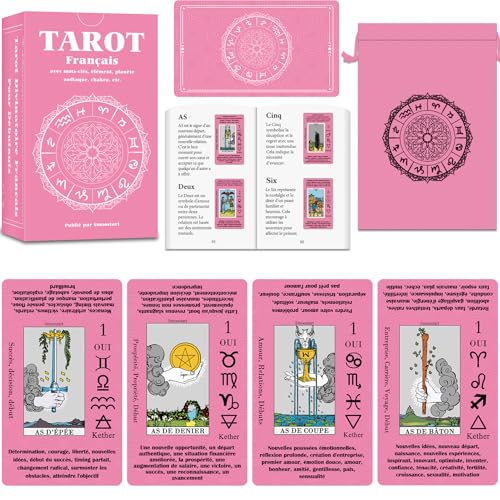Smoostart Französische Tarotkarten für Anfänger mit Bedeutungen, Tarotkarten-Deck mit Leitfaden (evtl. nicht in deutscher Sprache), kommt mit exquisiter Aufbewahrungstasche von Smoostart