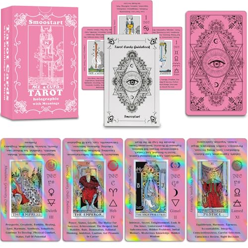 Smoostart Rosa Holografische Englische Tarotkarten mit Bedeutungen, Tarotkartendeck mit Leitfaden für Anfänger, Schlüsselwörter, Element, Planet, Chakra, Ja oder Nein, Numerologie Smoostart Rosa Holografische Englische Tarotkarten mit Bedeutungen, Tarotkartendeck mit Leitfaden für Anfänger, Schlüsselwörter, Element, Planet, Chakra, Ja oder Nein, Numerologie von Smoostart