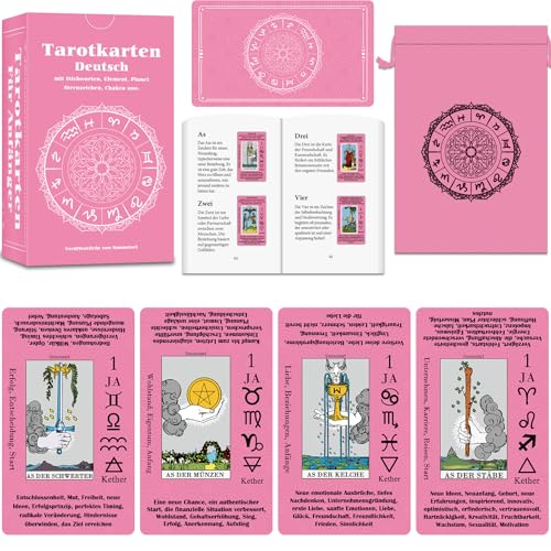 Smoostart Rosa Tarotkarten Deutsch Mit Bedeutungen, Tarotkarten Für Anfänger Mit Leitfaden, Inklusive Einer schönen Aufbewahrungstasche für die Tarotkarten Smoostart Rosa Tarotkarten Deutsch Mit Bedeutungen, Tarotkarten Für Anfänger Mit Leitfaden, Inklusive Einer schönen Aufbewahrungstasche für die Tarotkarten von Smoostart