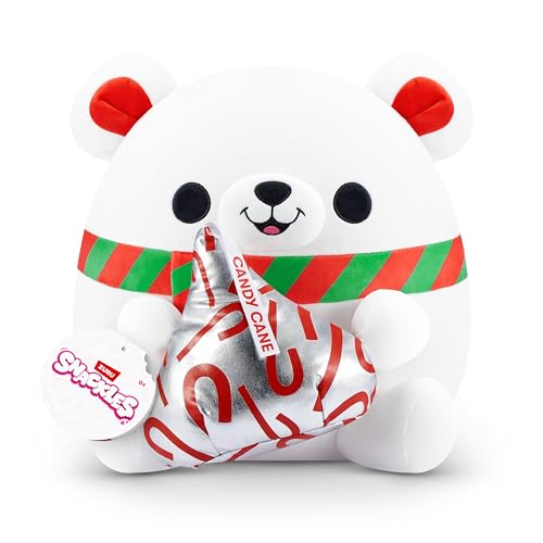 Snackles Christmas 35 cm, Polar Bear and Hershey's Kisses Candy Cane by ZURU Cuddly Squishy Comfort Plush with License Snack Brand Accessory (Polar Bear, Hershey's Kisses Candy Cane) von Snackles