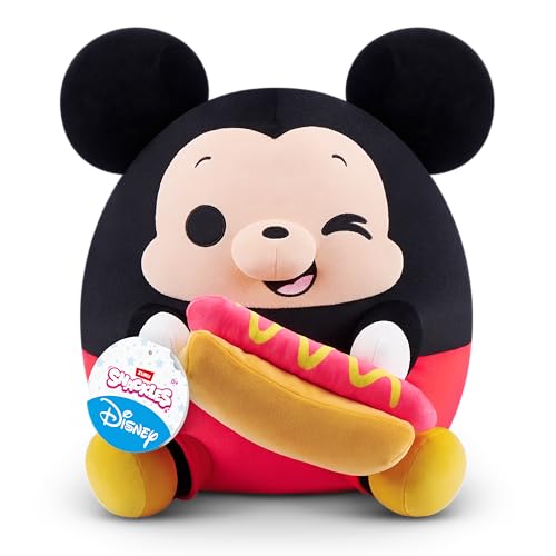 Snackles Disney 35 cm großes Plüschspielzeug von ZURU, Plüschspielzeug mit Snack-Accessoire (Mickey&Hot Dog) von Snackles