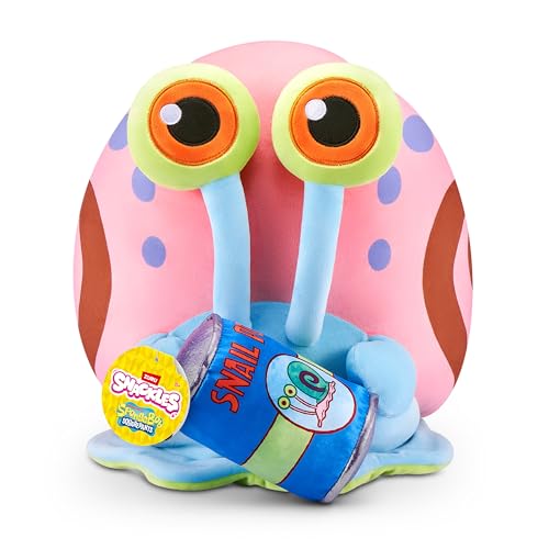 Snackles Figur Spongebob Schwammkopf, 35 cm großes Plüschspielzeug (Gary The Snail) von ZURU, Plüschspielzeug mit Snack-Accessoire von Snackles