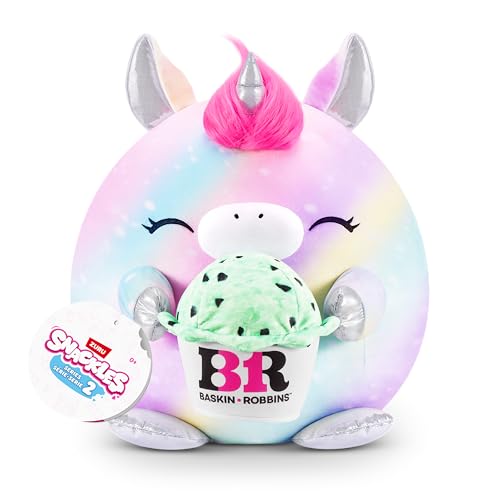 Snackles Serie 2 20 cm (Marty) von ZURU Kuschelig-weiches, beruhigendes, 20 cm großes Plüschspielzeug mit lizenziertem Snackmarken-Accessoire, Unicorn, Baskin-Robbins von Snackles