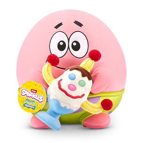 Snackles lizenzierte Figur Spongebob Schwammkopf, 35 cm großes Plüschspielzeug (Patrick &Goofy Goober) von ZURU, Plüschspielzeug mit Snack-Accessoire von Snackles