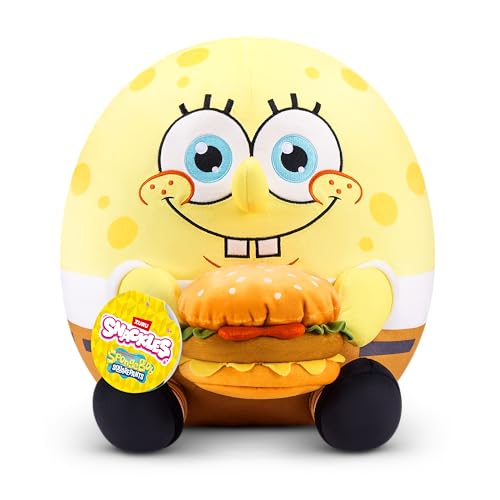 Snackles lizenzierte Figur Spongebob Schwammkopf, 35 cm großes Plüschspielzeug (Spongebob & Krabby Patty) von ZURU, Plüschspielzeug mit Snack-Accessoire von Snackles