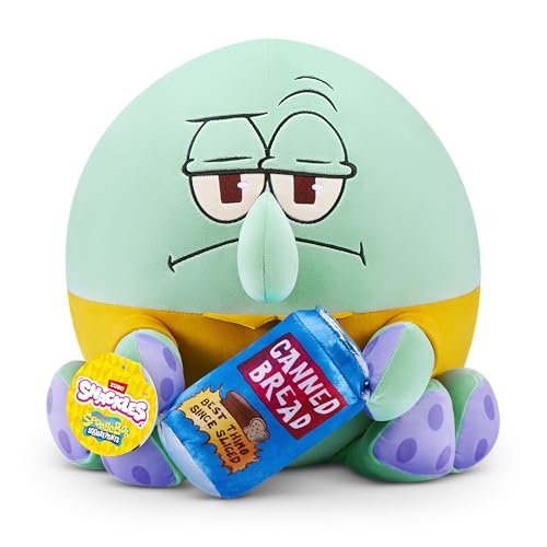 Snackles lizenzierte Figur Spongebob Schwammkopf, 35 cm großes Plüschspielzeug (Sqiudward & Canned Bread) von ZURU, Plüschspielzeug mit Snack-Accessoire von Snackles