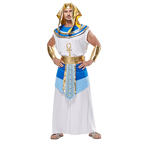 Snailify Pharaokostüm Herren Ägypter Kleid Halloween Kostüm Egyptian Kopfschmuck Weiß Blau XL von Snailify