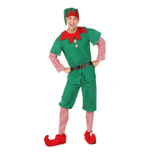 Snaked cat Elfenkostüm für Damen Weihnachtself Verkleidung Rot Grün mit Hut Männer Elf Dress Up Kostüme Outfit für Urlaub Party (Herren Elf, S) von Snaked cat