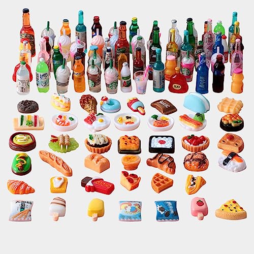 SnapGear Mini Vorgetäuschtes Spiel Lebensmittel, Harz Flaschen Zubehör, Miniatur Spielzeug für 1/12 Dollhouse, 20Stück Geschenke für Jungen und Mädchen (15 Flaschen + 15 Lebensmittel) von SnapGear