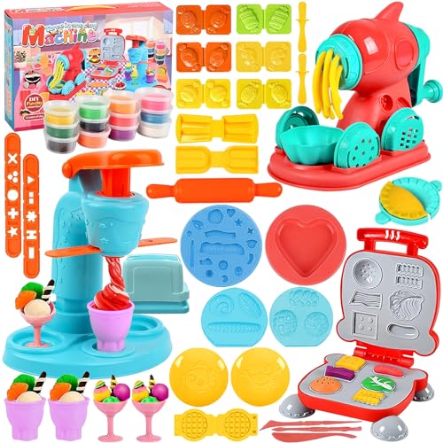 Snarflun 51 Stück Knete Set, Knete Zubehör Kitchen Creations für Kinder DIY Knete Zubehör Kitchen Creations mit Accessoires und 12 Dosen Knete, Spielzeug Geschenk Mädchen & Junge 2-10 Jahre von Snarflun