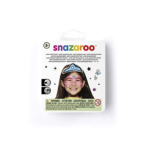 Snazaroo 1172088 Kinderschminke Mini Set Festliche Maske, 3 Schminkfarben, Farben: Pink, Blau, Weiß, 1 Pinsel, 1 Schwämmchen von Snazaroo