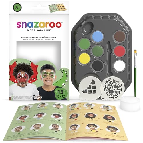 Snazaroo 1172182 Schminkset " Drachen ", hautfreundliche Gesichtsschminke auf Wasserbasis - 7 Schminkfarben, 1 Schminkpinsel, 1 Schwamm, 2 Vorlagen und Schritt-für-Schritt-Anleitung Snazaroo 1172182 Schminkset " Drachen ", hautfreundliche Gesichtsschminke auf Wasserbasis - 7 Schminkfarben, 1 Schminkpinsel, 1 Schwamm, 2 Vorlagen und Schritt-für-Schritt-Anleitung von Snazaroo