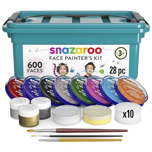 Snazaroo 1194020 Schmink - Koffer, 10 Farben, 3 Glittergel, 3 Pinsel, 10 Schwämmchen & Schminkbuch mit Schritt-für-Schritt Anleitung von Snazaroo