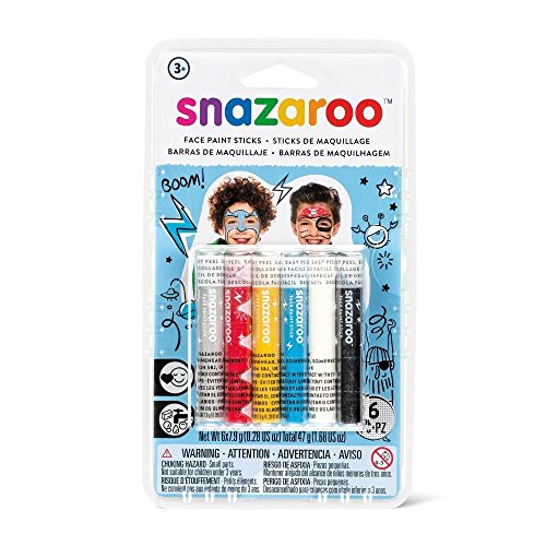 Snazaroo 1172014 Schminkstift Set, 6 Gesichtsfarben frei von Duftstoffen, hautfreundlich und mit Wasser und Seife zu entfernen - Ideal für Partys, Halloween, Fasching, Karnavel - Set Jungen von Snazaroo