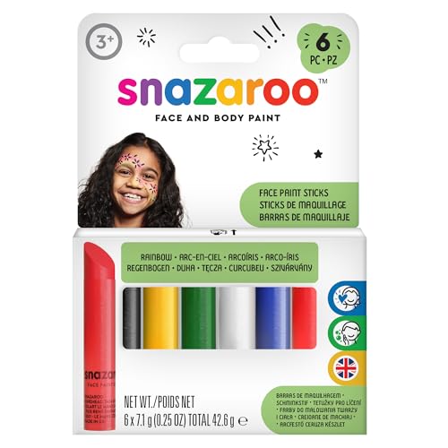 Snazaroo 1160600 Schminkstift Set, 6 Gesichtsfarben frei von Duftstoffen, hautfreundlich und mit Wasser und Seife zu entfernen - Ideal für Partys, Halloween, Fasching, Karnavel - Set Gemischt von Snazaroo