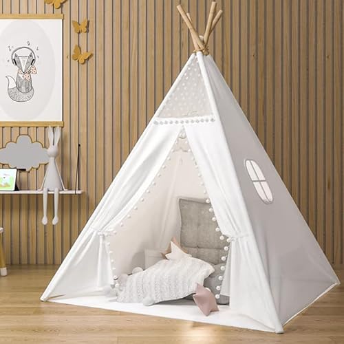 Snewvie Kinder Tipi Zelt,klassisches indisches Spielzelt für Kinder, faltbares Spielhaus für drinnen oder draußen,Kinderzelte aus Polyester für Mädchen und Jungen mit Tragetasche,Weißer Ball Snewvie Kinder Tipi Zelt,klassisches indisches Spielzelt für Kinder, faltbares Spielhaus für drinnen oder draußen,Kinderzelte aus Polyester für Mädchen und Jungen mit Tragetasche,Weißer Ball von Snewvie
