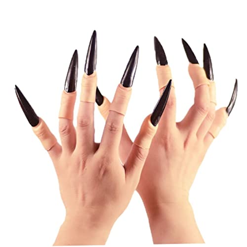 10pcs Nagelkrallen Hexen Fingerkrallen falsche Nagel Pfeilklauenklauen Ringe Cosplay Nagel Finger Tipps Party Halloween Prop Hexenkrallen Rüstungs Finger Gothic Vampire Nails von Snner