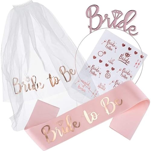 Bride to Be Schärpe und Schleier, Frauen Junggesellinnenabschied Accessoires Braut JGA Rosegold Stirnband Tiara, Hochzeit Fotorequisiten Spiele Zubehör für Bachelorette Party und Hochzeitsfotografie Bride to Be Schärpe und Schleier, Frauen Junggesellinnenabschied Accessoires Braut JGA Rosegold Stirnband Tiara, Hochzeit Fotorequisiten Spiele Zubehör für Bachelorette Party und Hochzeitsfotografie von Snokipye