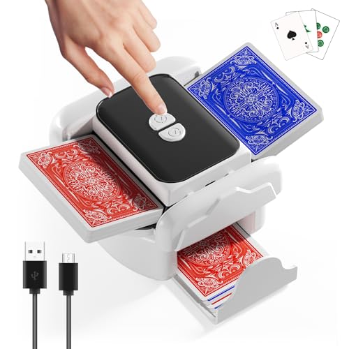 Snookids® Kartenmischmaschine Elektrische Mischmaschine Karten für 1–2 Decks One-Press Auto & Manueller Wiederaufladbar 2000mAh Geräuscharm für Poker UNO Blackjack Skip-BO Phase 10 Texas Hold'em von Snookids